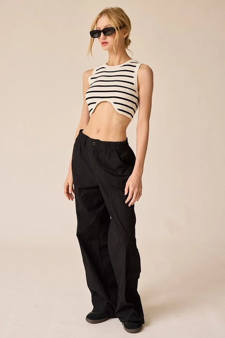 Annalise Sleeveless Stripe Cropped Top White/Black-TOP-Papermoon-S-Urbanheer