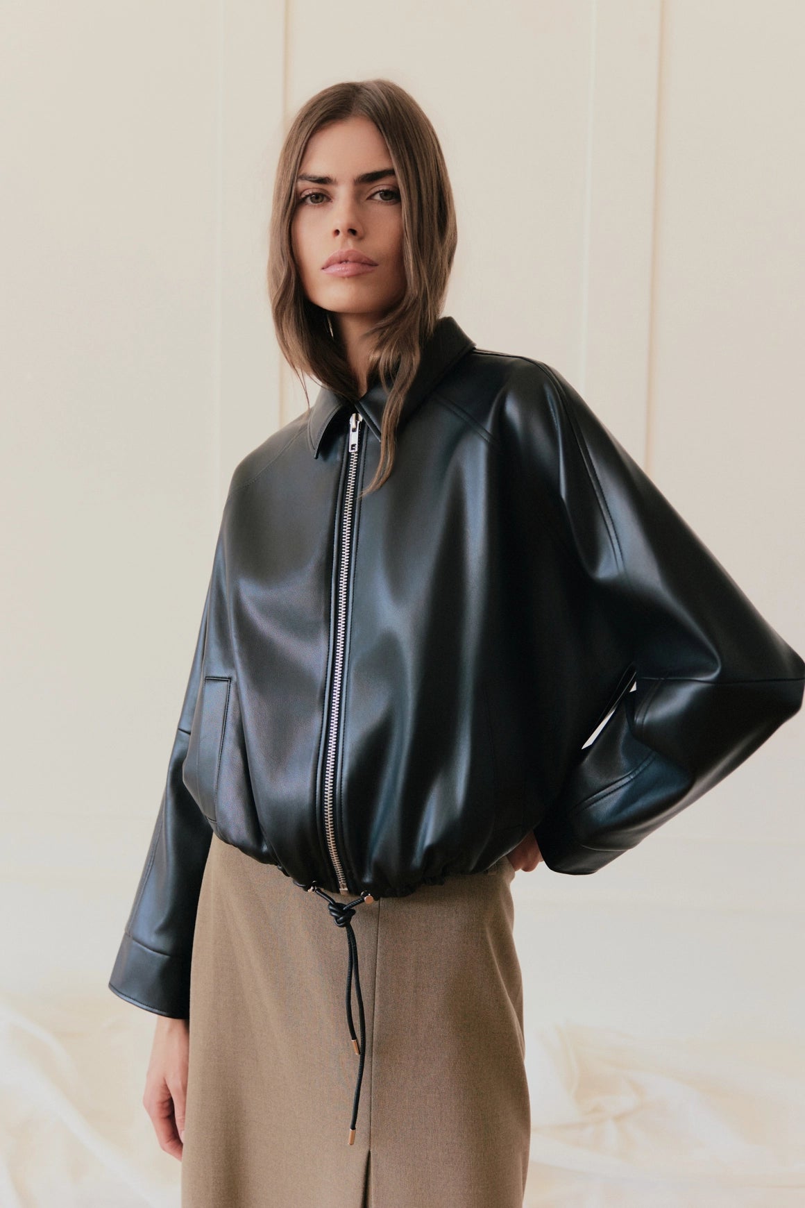 The Lizette Jacket Pleather Drawstring Bomber Jacket