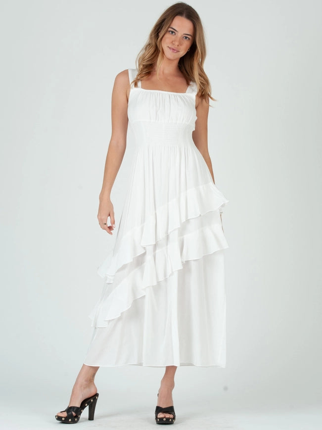 MELODY Tiered Hem Maxi Dress-White-Dress-Lucca Couture-XS-Urbanheer