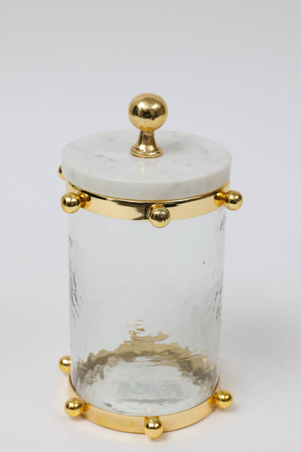 Hammered Glass Canister w/ Gold Ball Design and Marble Cover-CLASSIC TOUCH DECOR INC.-Urbanheer