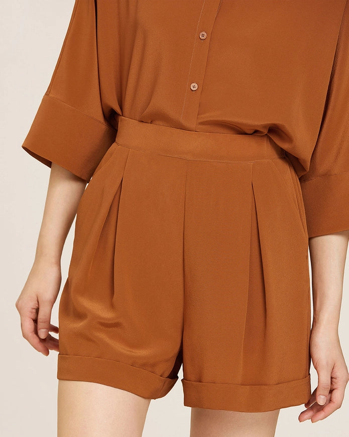 Weekend Oversize Silk Co-Ord Set Maple Syrup-Sets-MommeSilk-XS-Urbanheer