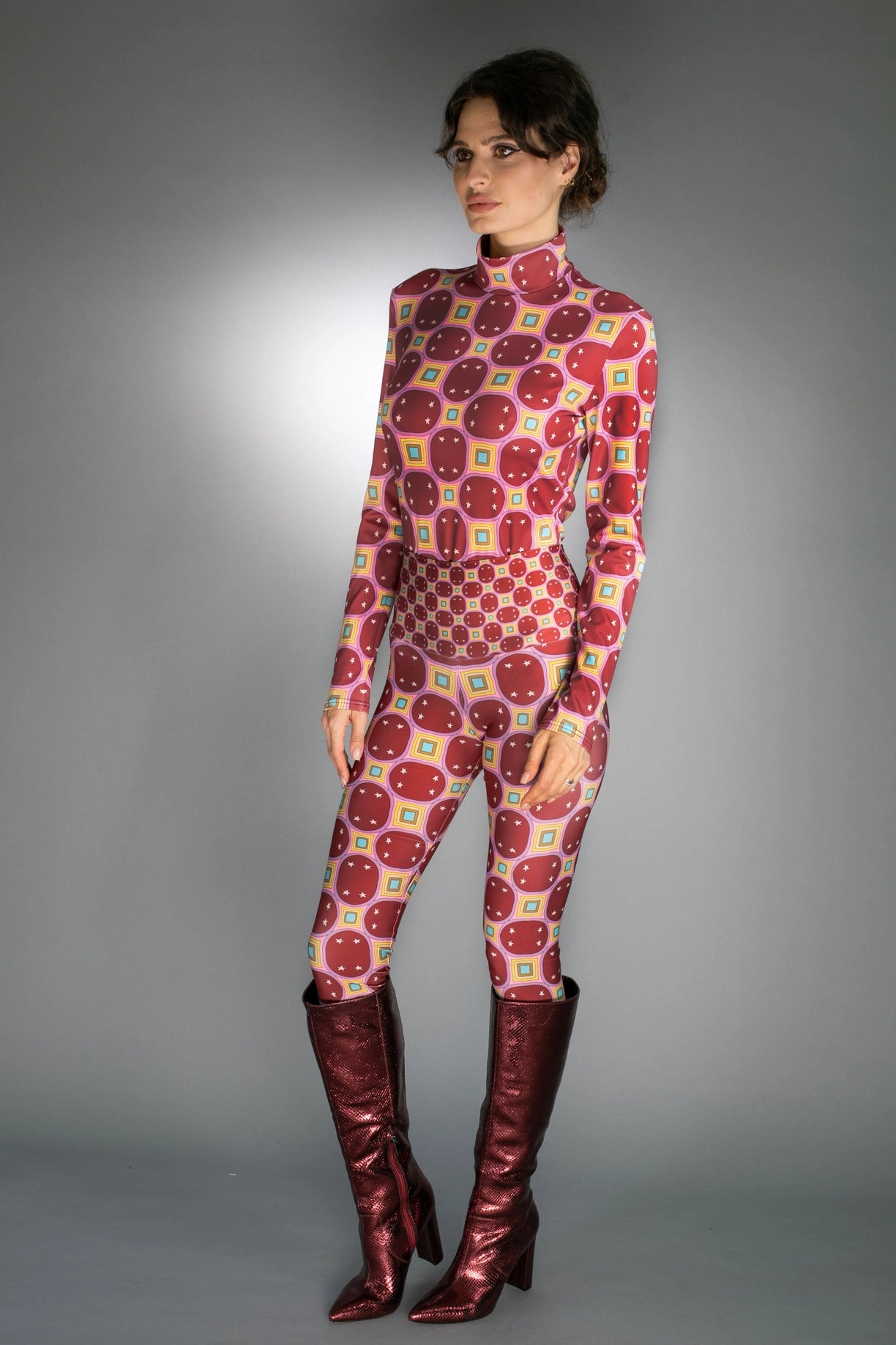 Comfortable Stretchy Stars Rainbow Dark Red Ladies Leggings-Nuvula-XS-Urbanheer