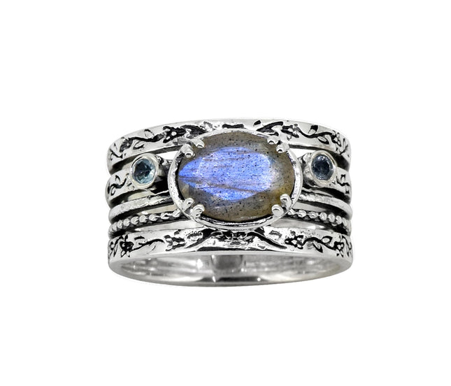 Labradorite & Swiss Blue Topaz Sterling Silver Antique Ring-Ring-Tiramisu-Urbanheer
