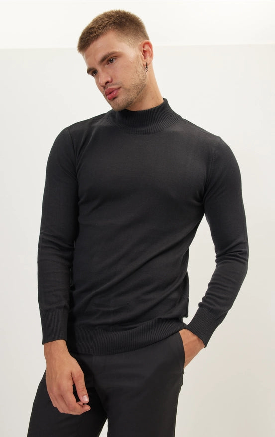 Rt Mock-Neck Sweater - Black-Sweater-Ron Tomson-Urbanheer