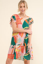 And The Why Printed Double Ruffle Sleeve Dress-Street 360-GREENERY-S-Urbanheer