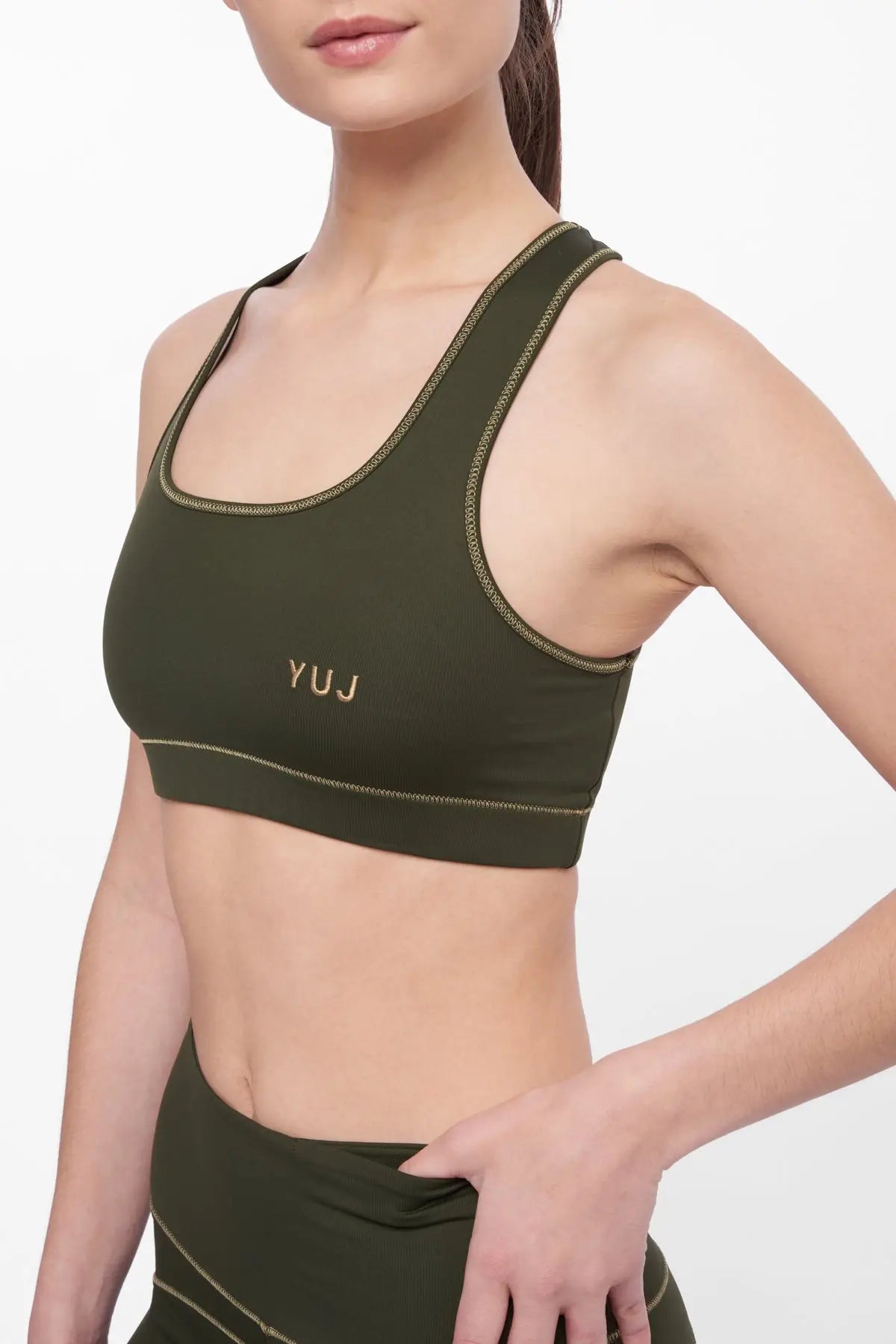 Anahata Khaki/Gold Bra-Yuj Paris-XS-Khaki with gold stitching-Urbanheer