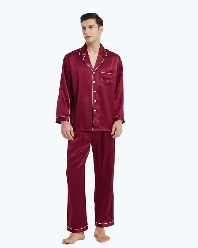 His & Hers Piped Silk Pajamas Claret-Pajamas-MommeSilk-XS-Men's-Urbanheer