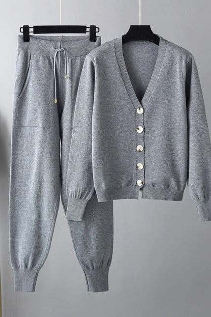 Autumn Winter V Neck Cardigan Sweater Harem Pants Suit Two Piece Sweater-Suits-Blak Wardrob-One Size-Gray-Urbanheer