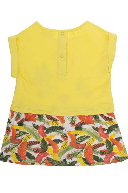 Yellow Cotton Elastic Knit Baby Girl'S Dress-UBS2-Urbanheer