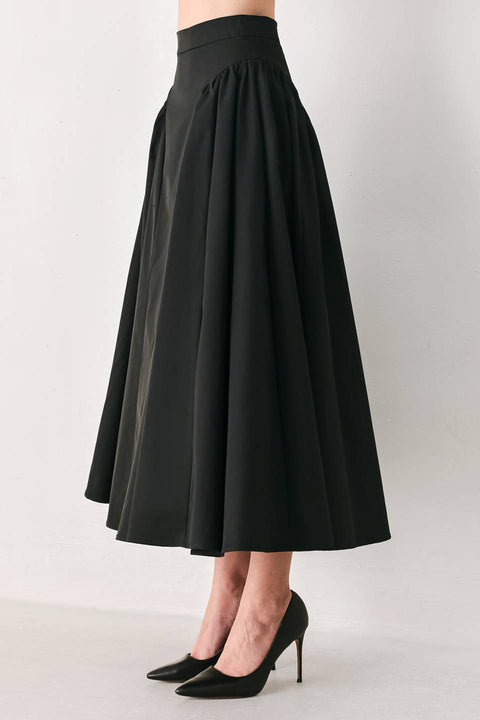 A Solid Woven Midi Skirt - Black