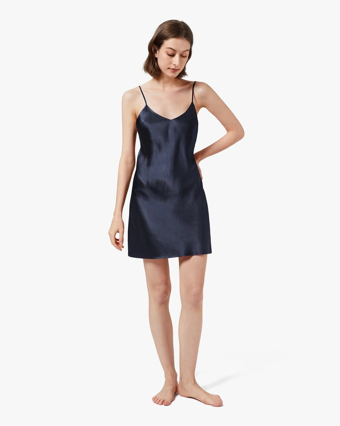 Classic Silk Chemise Navy Blue-Chemise-MommeSilk-XS-Urbanheer
