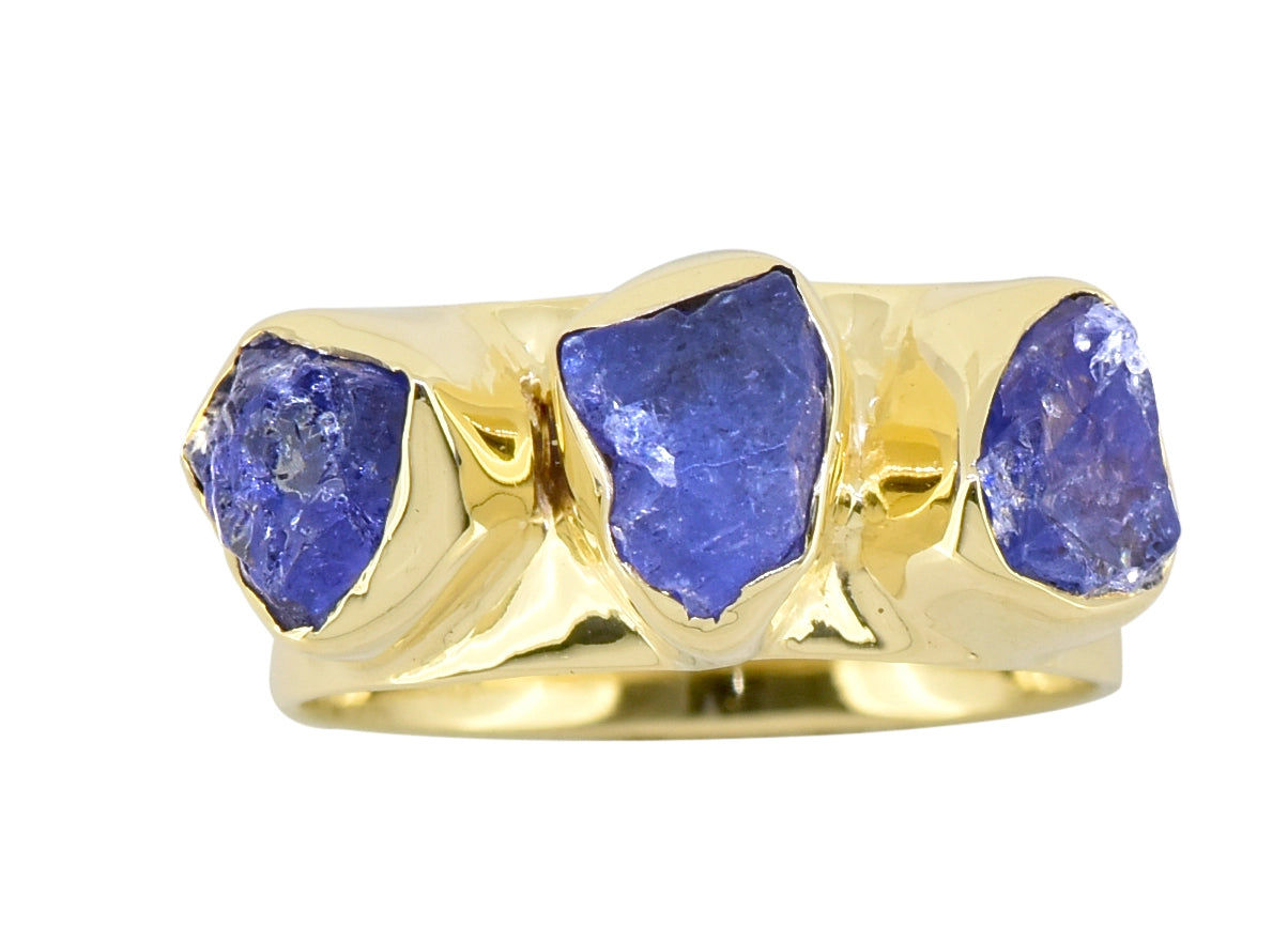Raw Tanzanite 925 Sterling Silver Wide Band Three Stone Ring-Ring-Tiramisu-5-Urbanheer