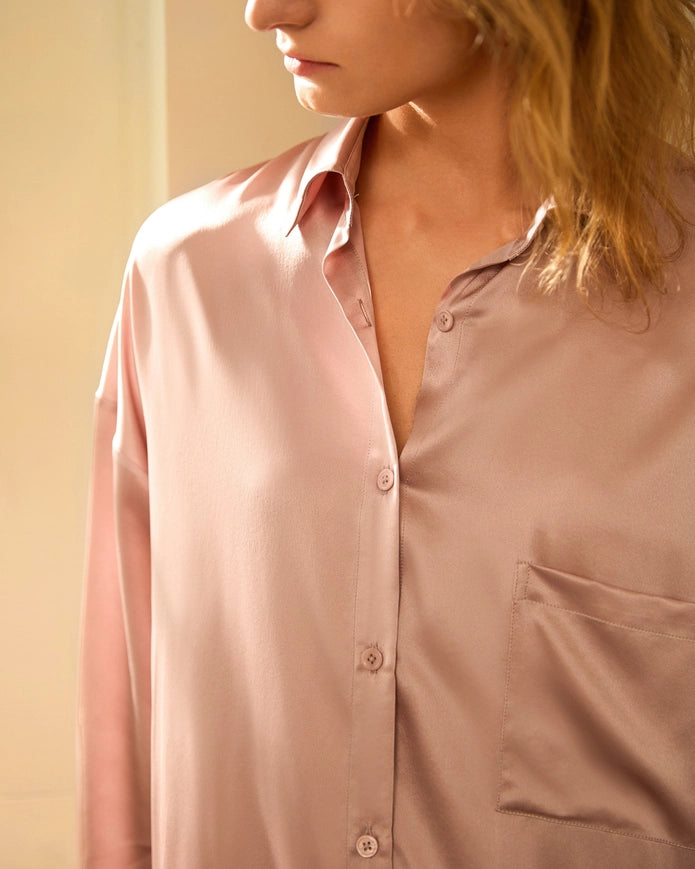 Classic Silk Nightshirt Rosy Pink-Nightshirt-MommeSilk-XS-Urbanheer