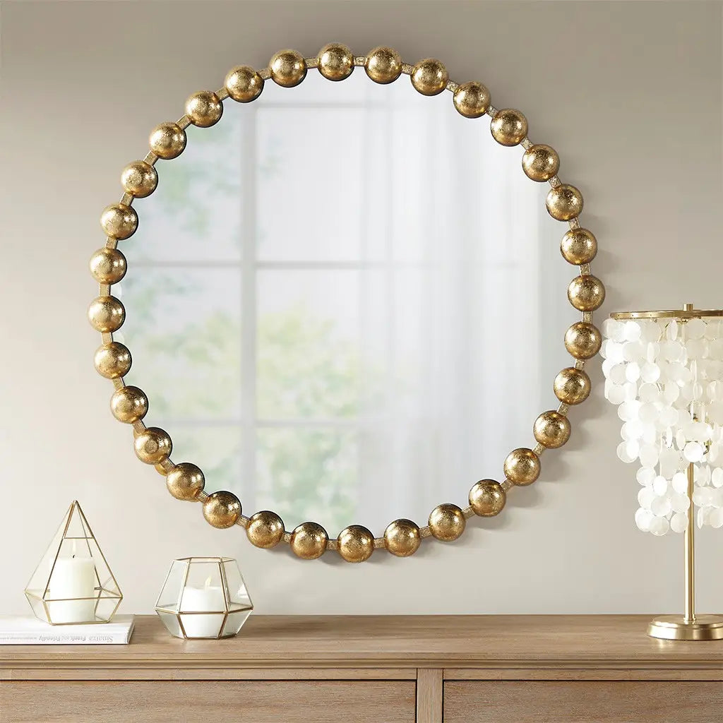 Round Iron Framed Wall Decor Mirror, Gold-Olliix-Large 27''-Urbanheer