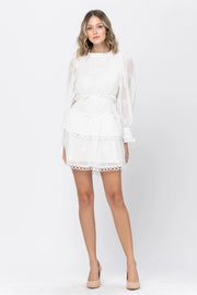 Embroidery Fabric Ruffle Point Mini Dress-Dress-Neon Blush-Off White-S-Urbanheer