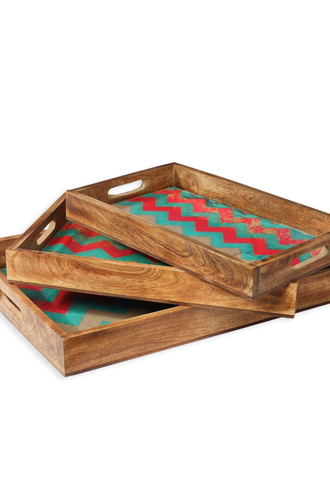 Sunrise Springs Resin And Wood Decorative Trays (Set Of 3)-Tiramisu-Urbanheer