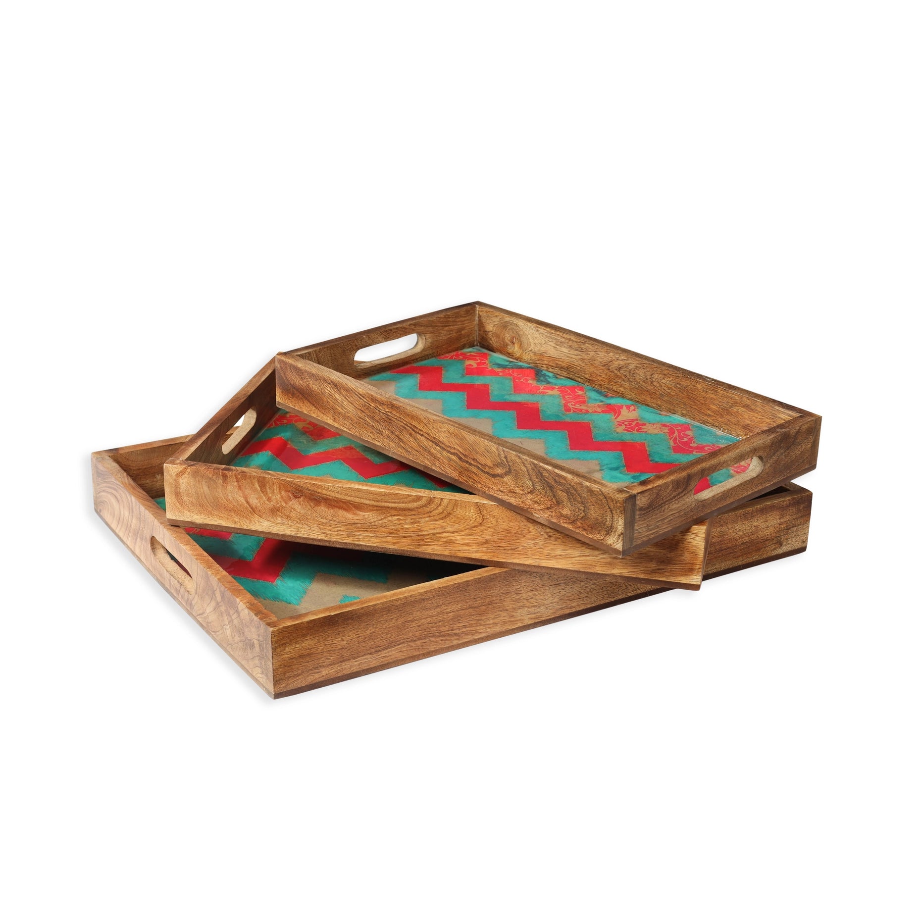 Sunrise Springs Resin And Wood Decorative Trays (Set Of 3)-Tiramisu-Urbanheer