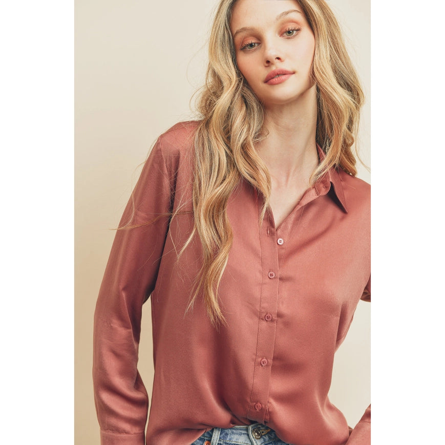 Dull Satin Slim Shirt Dried Rose-Shirt-Dress Forum-S-Urbanheer