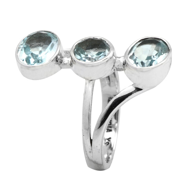 Blue Topaz 925 Sterling Silver Three Stone Ring-Ring-Tiramisu-Urbanheer
