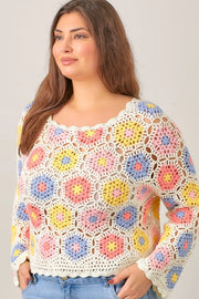 Crochet Knit Top-TOP-Baevely by Wellmade USA-IVORY MULTI-XL-Urbanheer