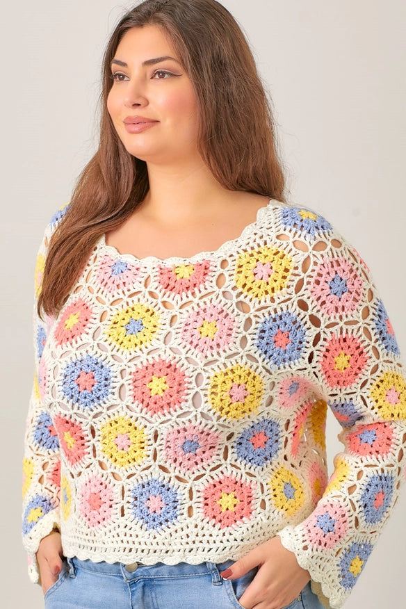 Crochet Knit Top-TOP-Baevely by Wellmade USA-IVORY MULTI-XL-Urbanheer