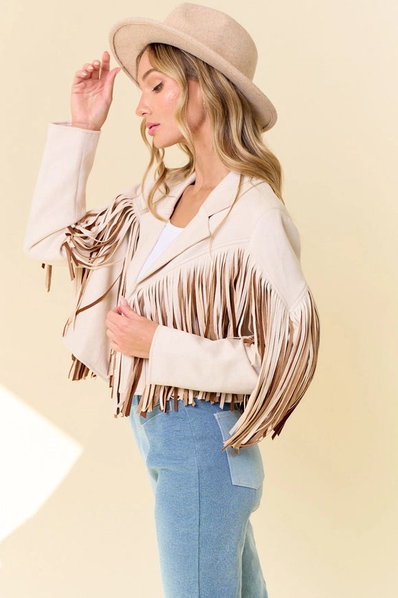 Cream Multi Color Fringe Open Front Jacket-Jacket-Saints & Hearts-S-Urbanheer