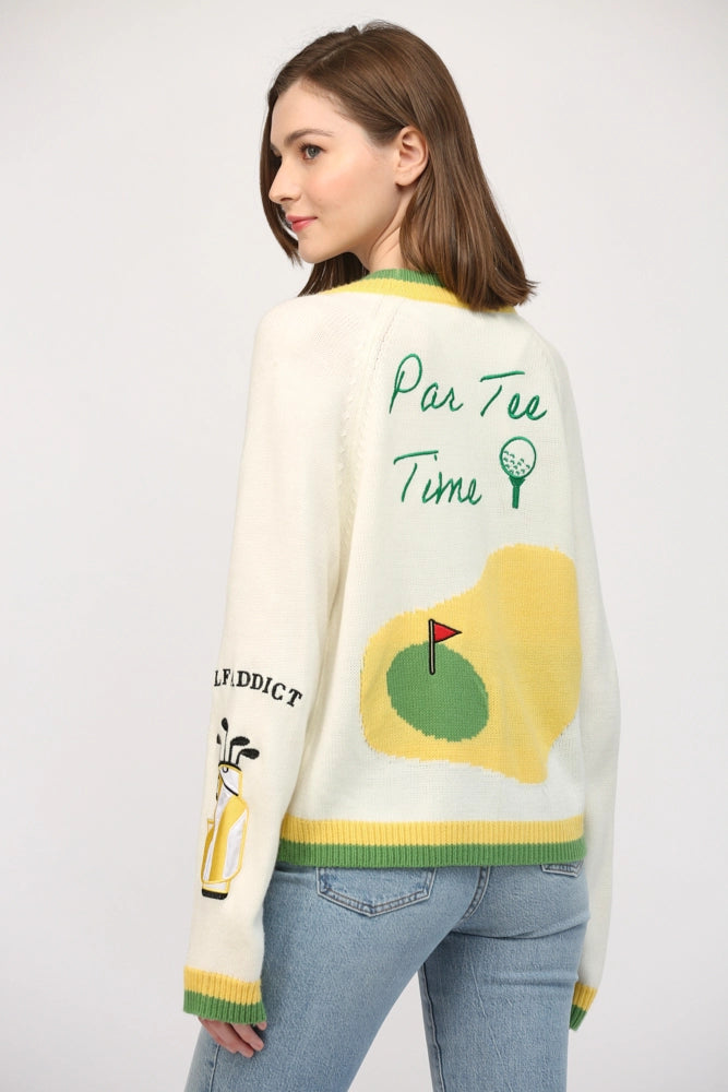 Golf Embroidered Patch Cardigan