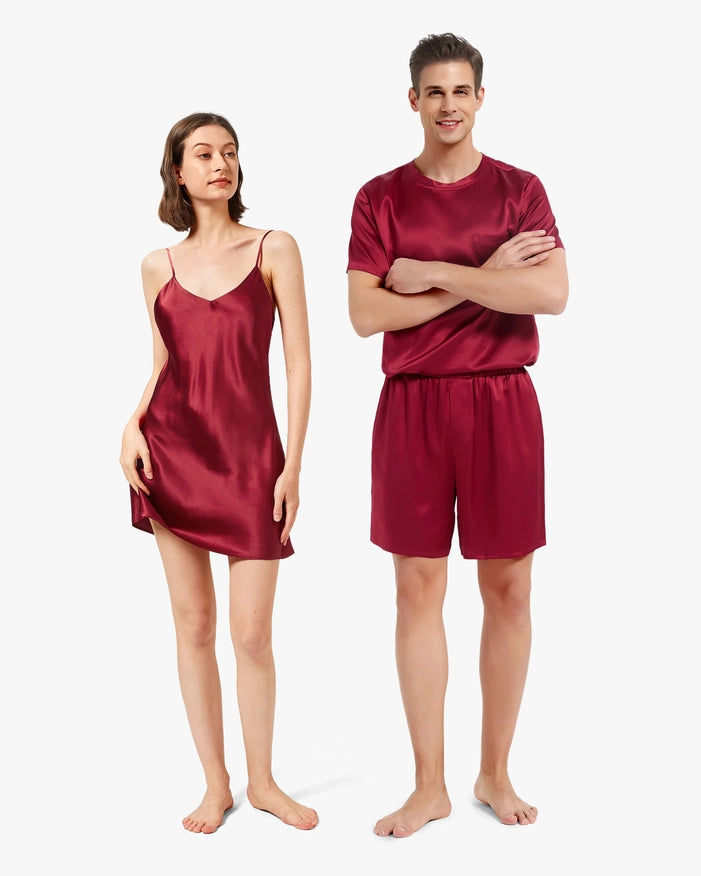 His & Hers Relaxed Silk Pajamas Claret-Pajamas-MommeSilk-XS-Men's-Urbanheer