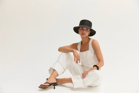 Devin Contrast Stitch Cropped Top & Pants Linen Set