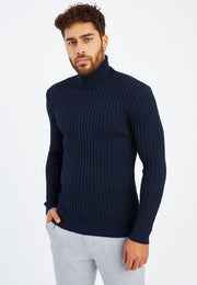 Men'S Knitted Fine Knit Turtleneck Pullover Blue-SWEATER-Leif Nelson GmbH-XXL-Urbanheer
