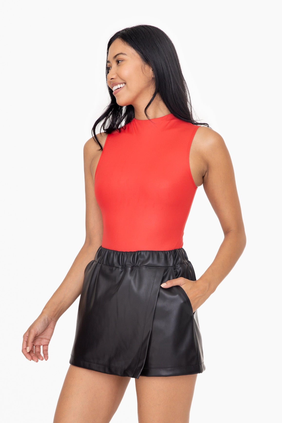 Sleeveless Mock Neck Bodysuit-Clothing - Women-Mono B-Red-S-Urbanheer