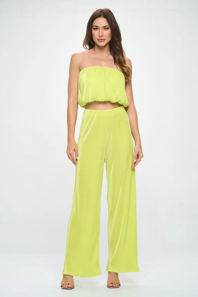 Vibrant Plisse Tube Crop Top-Renee C.-S-Urbanheer