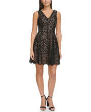 Corded Lace Fit/Flare-Dress-Kensie Dresses-2-BLACK/NUDE-Urbanheer