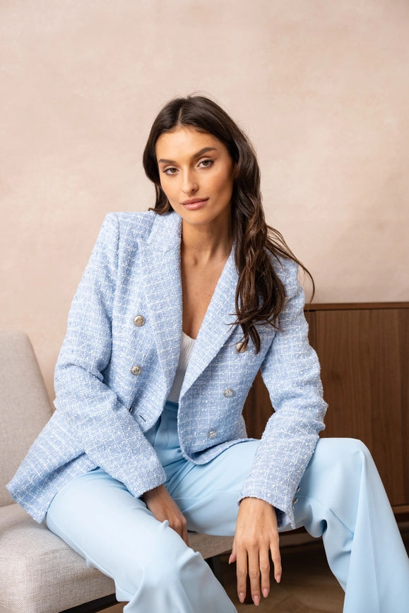 Baby blue tweed blazer discount