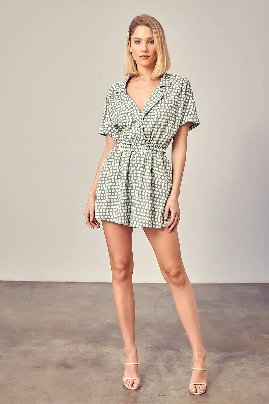 New Style Collared Overlap Polka Dot Romper-Mustard Seed-S-Urbanheer