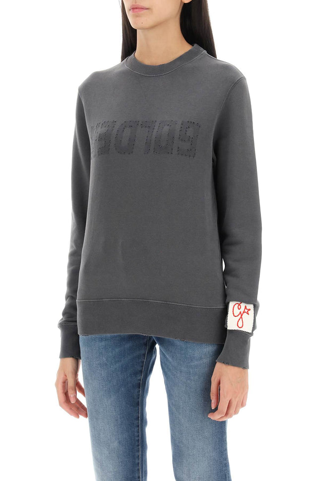 Athena Crew-Neck Sweatshirt With Distressed Logo - Grey
