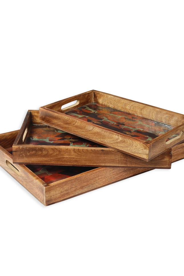 Horse Resin/Wood Decorative Trays (Set Of 3)-Tiramisu-Urbanheer