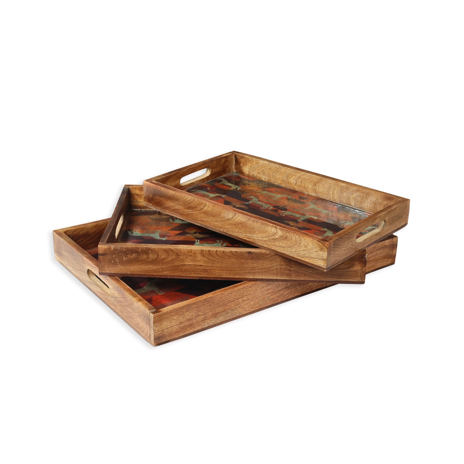 Horse Resin/Wood Decorative Trays (Set Of 3)-Tiramisu-Urbanheer
