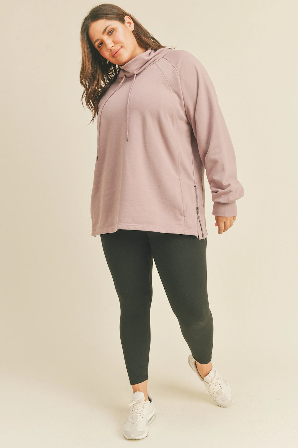 Mock Neck Side Zippers Sweatshirt-Clothing - Women-Kimberly C-Lavender-1X-Urbanheer