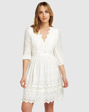 Sweet Talk Eyelet Mini Dress - White-Clothing - Women-Belle & Bloom-S-Urbanheer