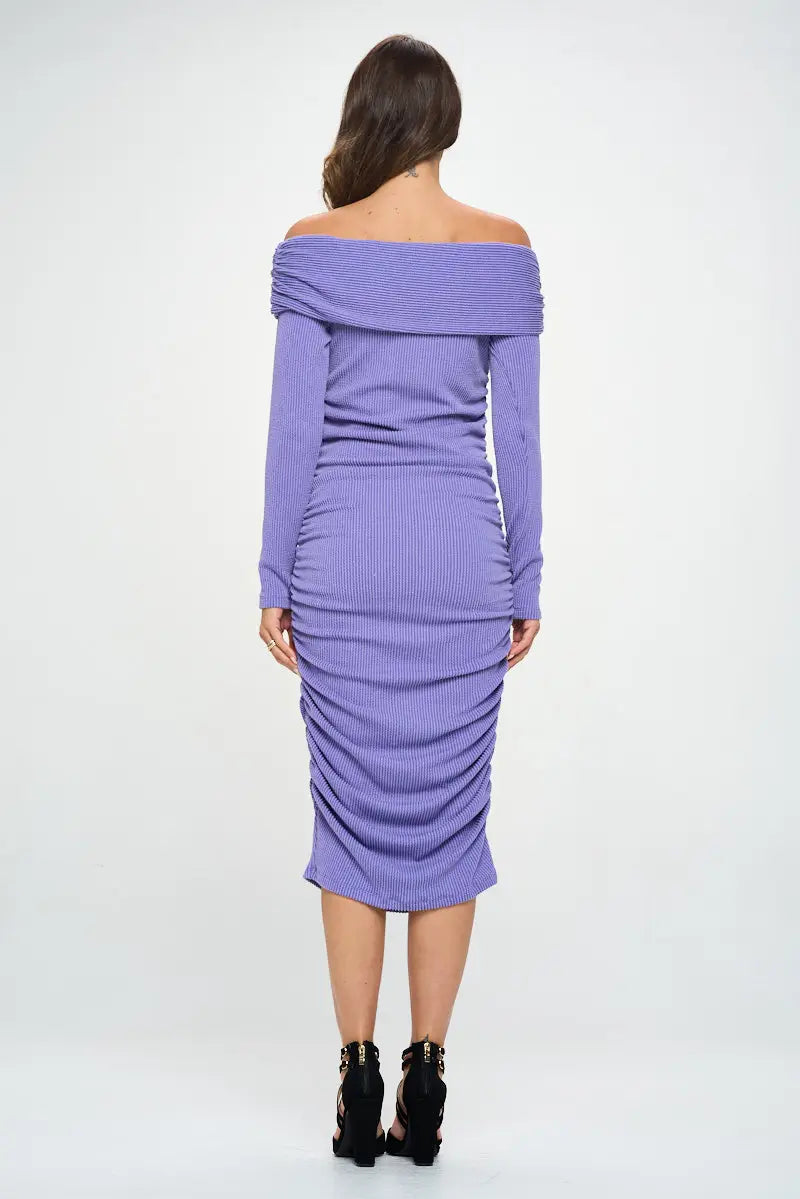 Rib Knit Off Shoulder Long Sleeve Bodycon Dress-Renee C.-S-Urbanheer