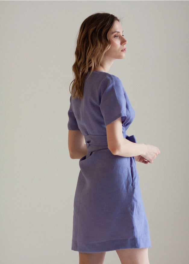 Wrap Linen Tie Belt Bridesmaid Dress For Women Short Lavender-Dress-Nich Linen-XXS-Urbanheer
