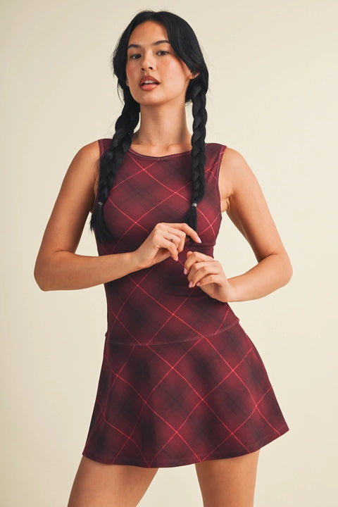 Plaid Print A-Line Mini Dress with Drop Waist