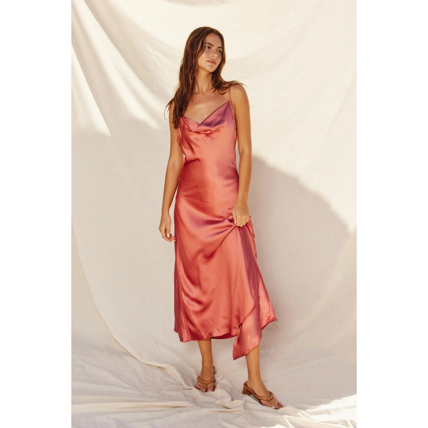 Asymmetrical Hem Slit Midi Dress Dusty Coral-Midi Dress-Dress Forum-S-Urbanheer