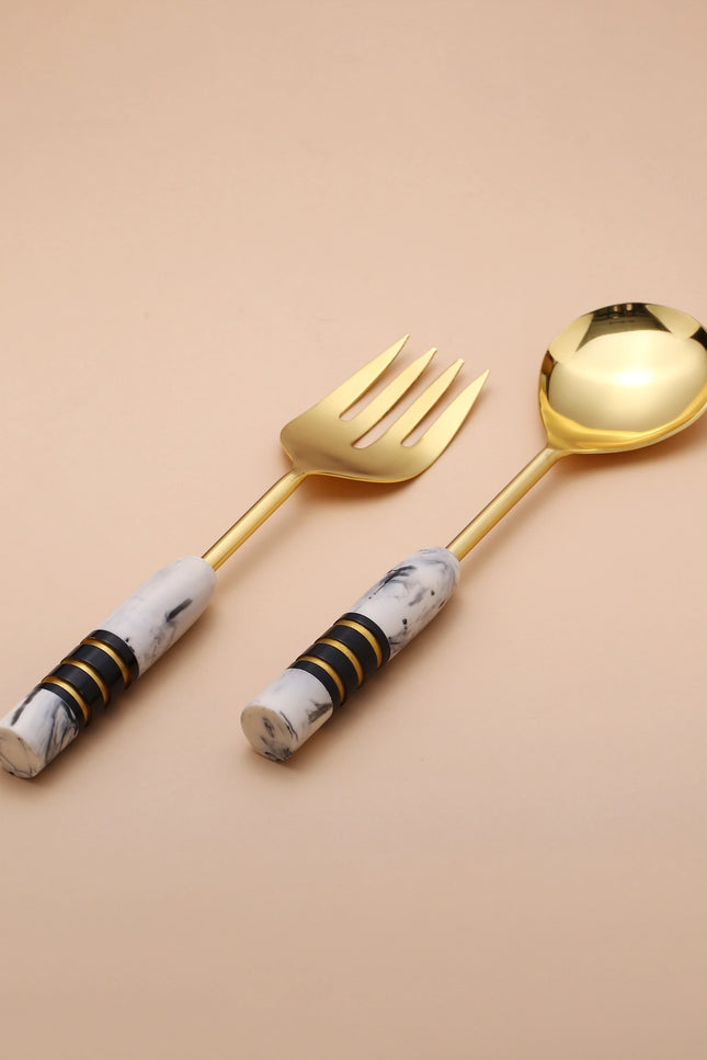 Gold Plated Metal & Resin Salad Server 2- Piece Set-Tiramisu-Urbanheer
