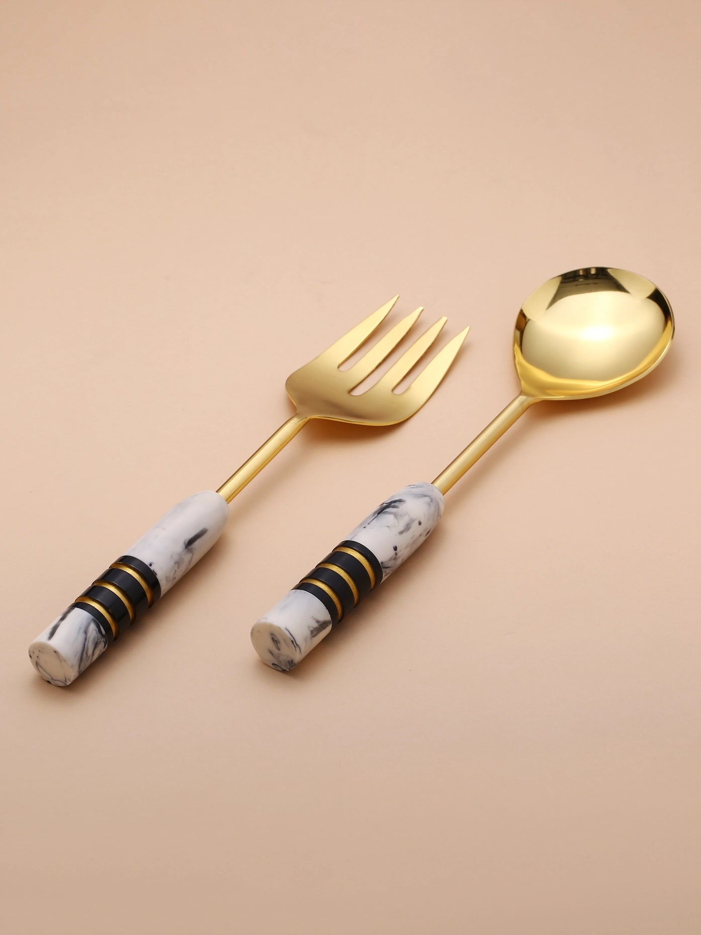 Gold Plated Metal & Resin Salad Server 2- Piece Set-Tiramisu-Urbanheer