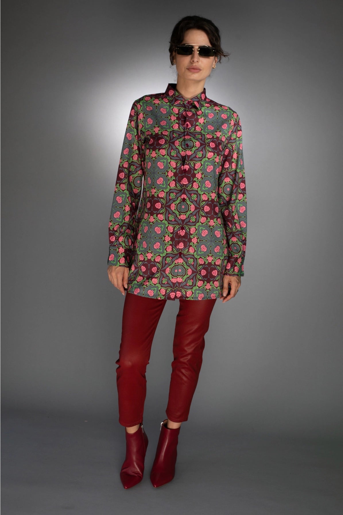 Bold Geometric Pattern Rose Burgundy/Rose Pink-Long Shirt-Nuvula-XS-Urbanheer
