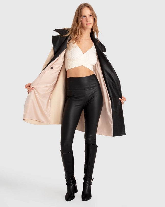 Watch Me Go Oversized Leather Trimmed Coat - Pale Oat-COAT-belle & bloom-Urbanheer