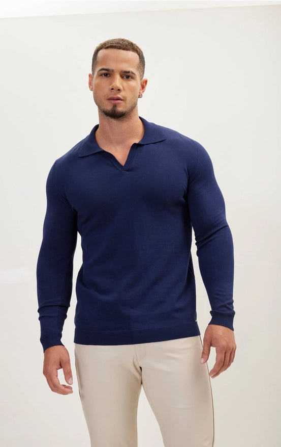 Johnny-Collar Sweater Polo - Navy-Sweater-Ron Tomson-S-Urbanheer