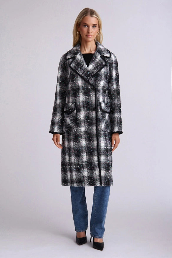 Plaid Tweed Double-Breasted Coat-COAT-Avec Les Filles-Black Multi-XS-Urbanheer